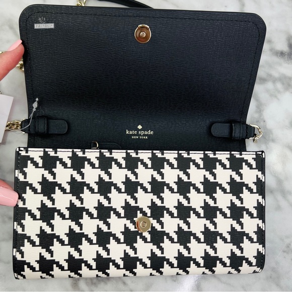 Kate Spade Darcy Houndstooth Chain Wallet Crossbody Clutch In Black Multi - Picture 6 of 8